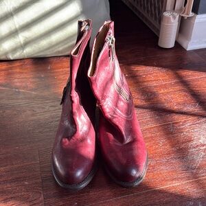Women's Burgundy Leather Ankle Boots